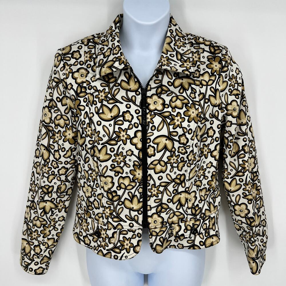 Anthracite for Anthropologie Womens floral Front Zip Short Jacket Lined Size 14